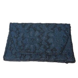 Vintage Hand Beaded Black Clutch Crossbody Handbag